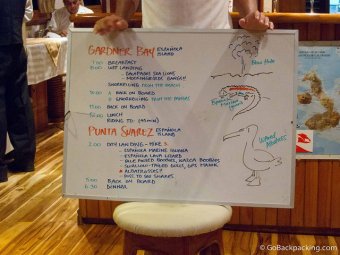 Itinerary for the day Itinerary for the visit to Espanola Island